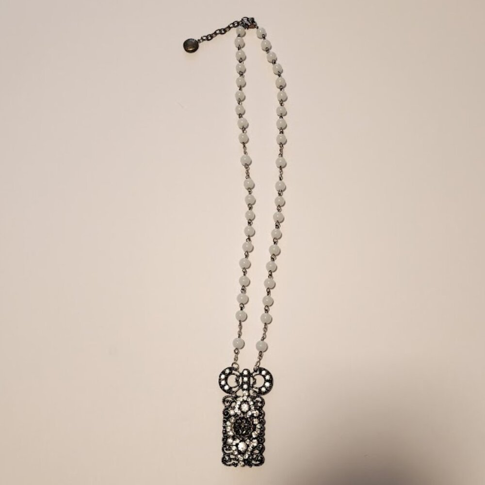 Crystal Pendant White Beaded Chain Necklace